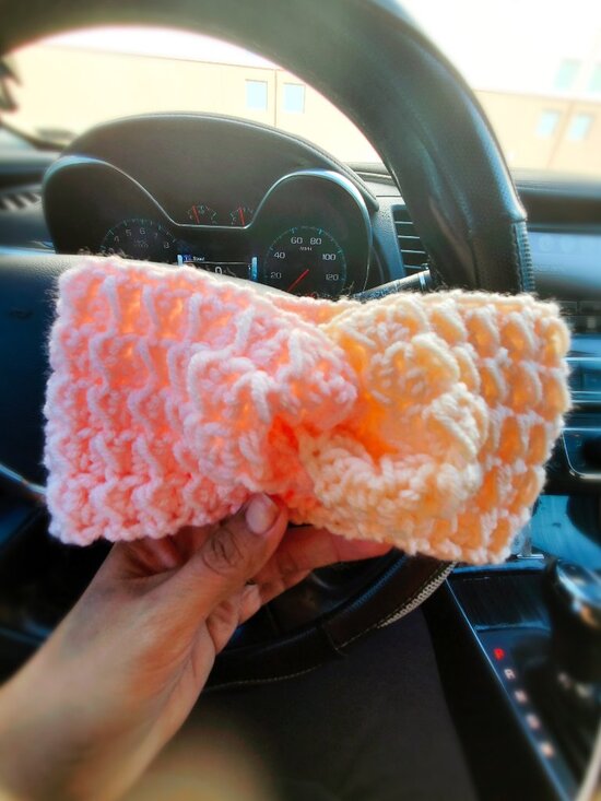 Soft Orange + Baby Pink Crocheted Ear Warmer Headband - Picture 1 of 1